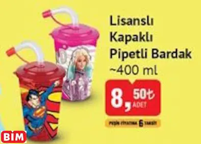 LİSANSLI KAPAKLI PİPETLİ BARDAK  ~400 ML